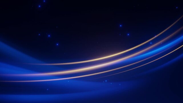 Curved blue and gold light trails sweep across a dark, starry background, creating a futuristic and elegant abstract design.
