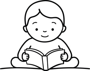 child read book line art vector illustration