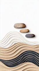 A serene composition featuring layered sand patterns and smooth stones, evoking tranquility and harmony in nature.