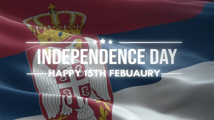 Serbia Independence Day. animation with lettering text, waving flag background, and fireworks.