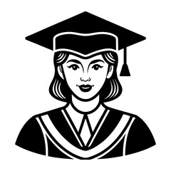 Download A Woman Wear An Academic Cap Silhouette Vector Illustration White Background Svg File For Design.