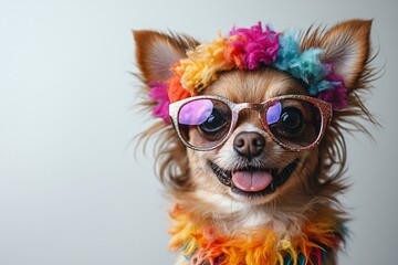 A cheerful dog in a festive party hat perfect for Halloween-themed parties, events, and social media. Ample copy space available.