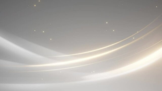 Smooth white and gold light waves gently curve across a light background, creating an ethereal, minimalistic, and calming abstract scene.