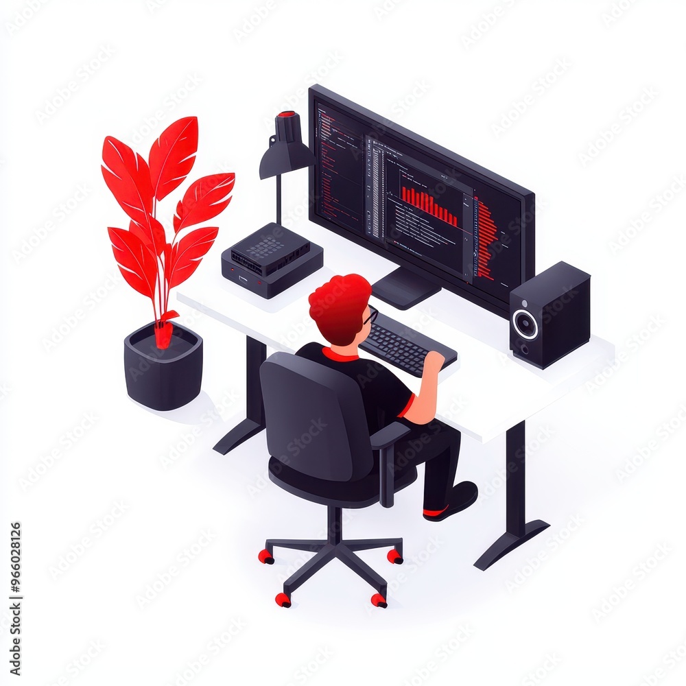 Aufkleber A modern workspace featuring a programmer working on a desktop computer in a stylish office environment.
