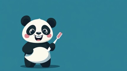 Fototapeta premium Playful cartoon panda holding a toothbrush, showcasing