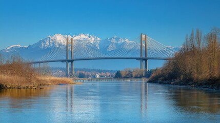 The Golden Ears Bridge in Vancouver, elegantly arching across the Fraser River, connecting Maple Ridge to Langley.