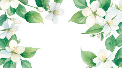 Fototapeta premium Frame of White Flowers in Watercolor on White Background.