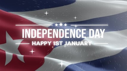 Cuba Independence Day. animation with lettering text, waving flag background, and fireworks.