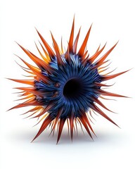 A striking, abstract representation of a spiky sphere, showcasing vibrant colors and intricate details, suitable for various design projects.