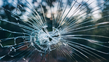 Obraz premium Damaged window. Cracked glass with hole.