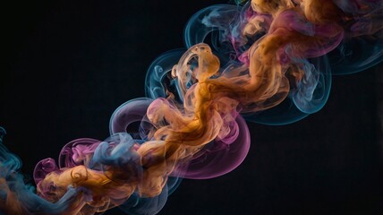Fototapeta premium Swirling colorful smoke trails create an ethereal atmosphere in a dark setting during a creative performance