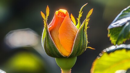 A Close Up of A Blooming Orange Rose Bud