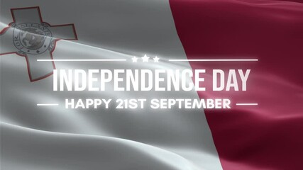 Malta Independence Day. animation with lettering text, waving flag background, and fireworks.
