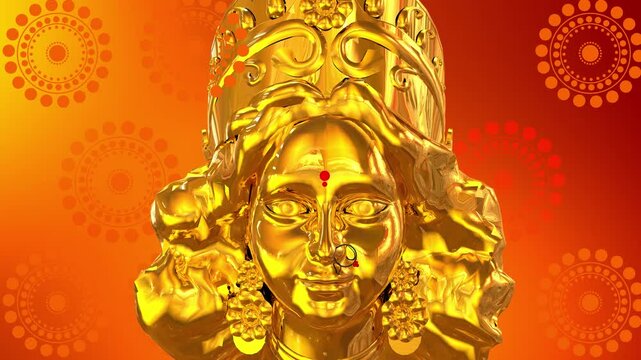 Durga puja festival background design with goddess durga 3D face illustration