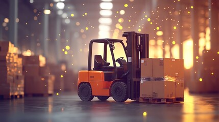 Forklift Truck with Pallet of Cardboard Boxes in Warehouse - AI generated illustration