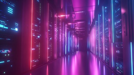 High-Tech Data Center with Glowing Servers - AI generated illustration