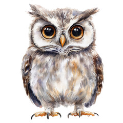 Fototapeta premium Watercolor Owl with Big Eyes - Wildlife Art Print.