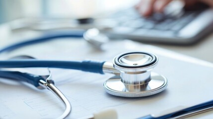 A stethoscope is on top of a medical chart
