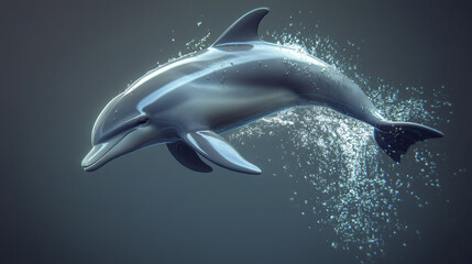 Fototapeta premium A serene 3D dolphin leaping out of water, captured mid-air on a transparent background.