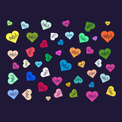 Colorful hearts seamless pattern with black background. Vector design eps file