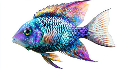 Fototapeta premium A 3D tropical fish swimming calmly, with vibrant scales and a transparent background.
