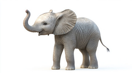Fototapeta premium A serene 3D elephant calf with its trunk raised, standing against a transparent background.
