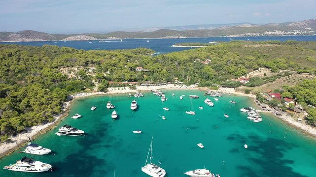 Drone Footage of Vinogradi&scaron;će Bay, Pakleni Islands - Boats in Tranquil Waters