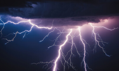 A lightning bolt streaks across the sky during a summer thunderstorm