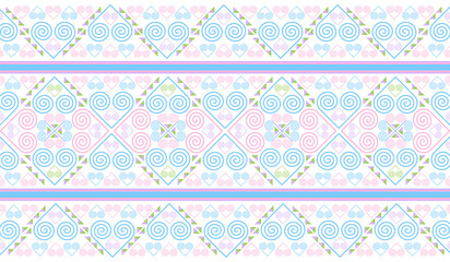 The Hmong ethnic fabric pattern is a spiral line pattern that intertwines in the shape of a heart, which is a unique symbol of the Hmong ethnic group. It can be used to design clothes, bags, and other