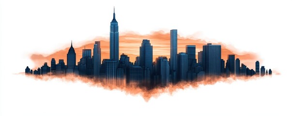 Obraz premium Stylized silhouette of a city skyline against a colorful sunset, capturing the essence of urban beauty and modern architecture.