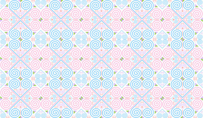 The Hmong ethnic fabric pattern is a spiral line pattern that intertwines in the shape of a heart, which is a unique symbol of the Hmong ethnic group. It can be used to design clothes, bags, and other