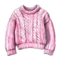 Obraz premium Cozy Up in This Pink Knitted Sweater Watercolor Illustration.