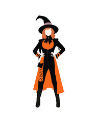 Flat vector people and illustration, woman with halloween witch outfit