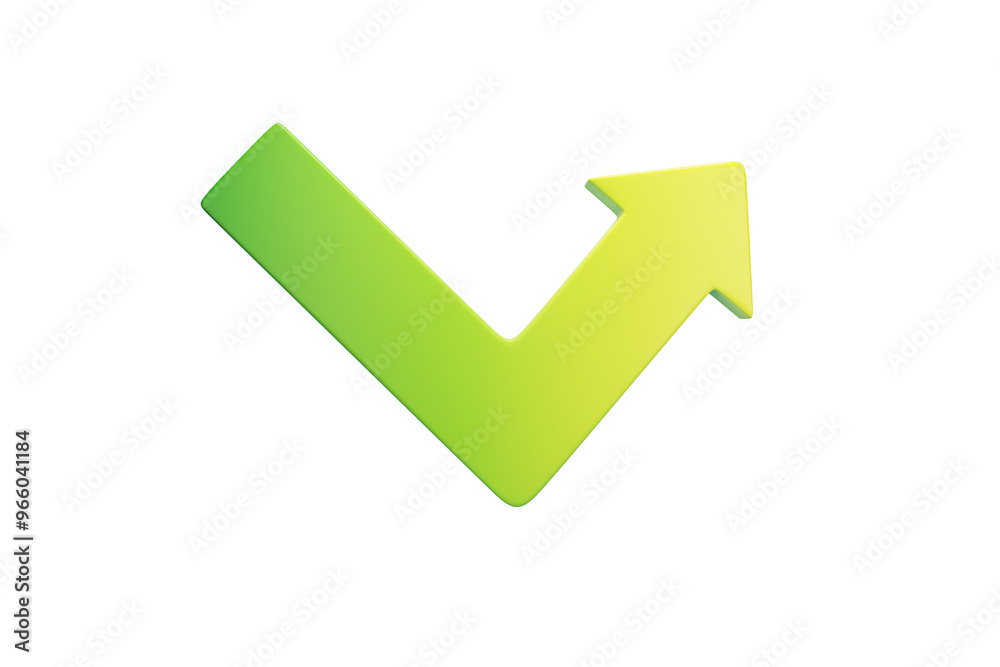 Aufkleber green arrow checkmark isolated on a clean white background, symbolizing approval or success. 3d rend