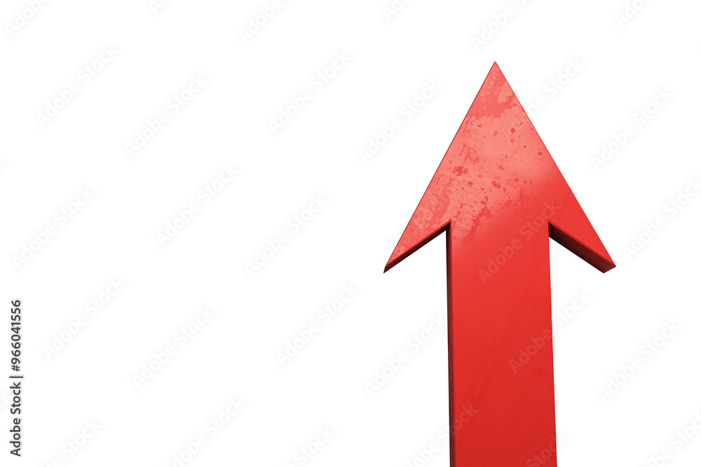 Poster A red arrow pointing upwards, isolated on a clean white background. Concept of growth, direction, and progress. 3D Rendering