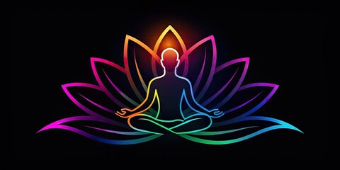 Obraz premium Abstract Yoga Lotus Flower Pose Logo With Flowing Lines And Vibrant Colors, Perfect For Representing Balance, Flexibility, And Wellness.