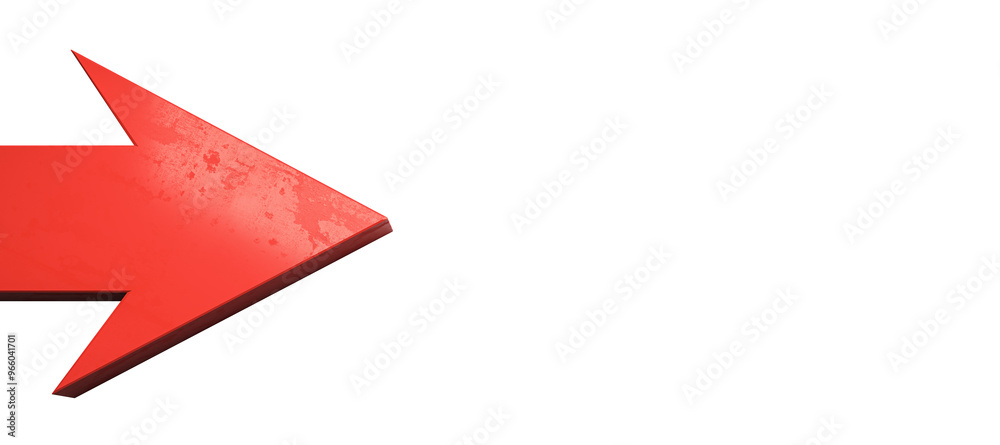 Fototapete A red arrow pointing to the right on an isolated white background. Clean and simple design layout. Concept of direction and navigation. 3D Rendering