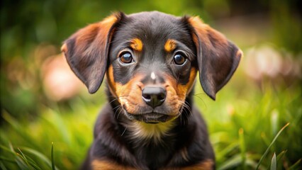 Adorable Black And Brown Puppy With Playful Eyes And A Wagging Tail