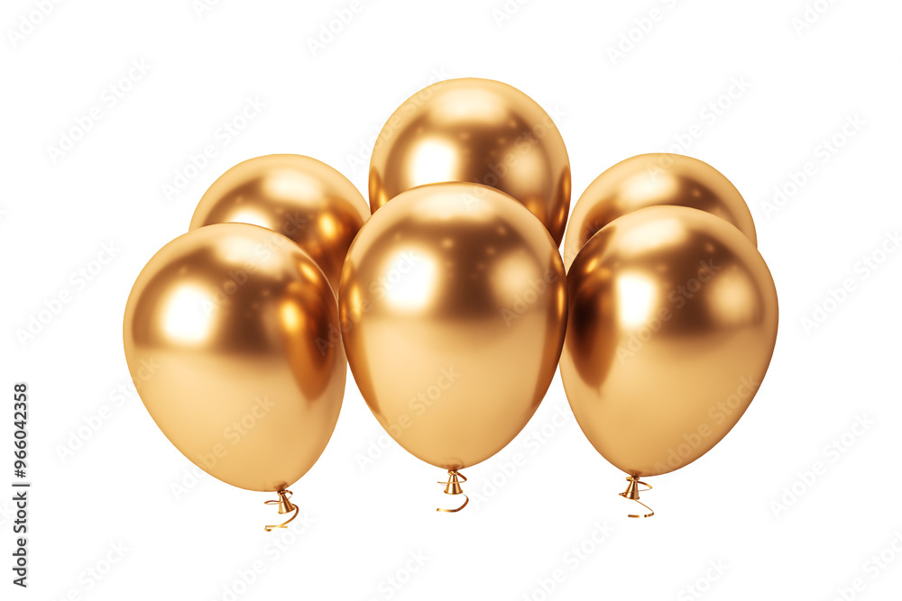 Poster cluster of gold balloons on a white background, creating a festive and celebratory atmosphere. moder