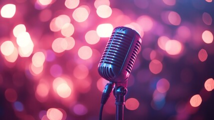 Microphone on blurred lights background.