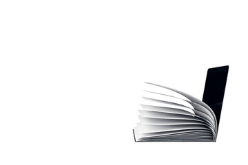 Open book with pages blending into a tablet, isolated on a white background. Represents the concept of digital reading and technology. 3D Rendering