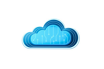3D rendering of a blue cloud computing icon with circuit patterns, isolated on a white background. Concept of cloud technology
