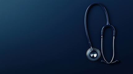 Isolated AI-powered stethoscope on a minimalist dark blue background, with space for text integration, symbolizing advanced diagnostics