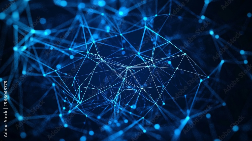 Wall mural streaming data particles in a vibrant blue digital network symbolizing digital communications and cu