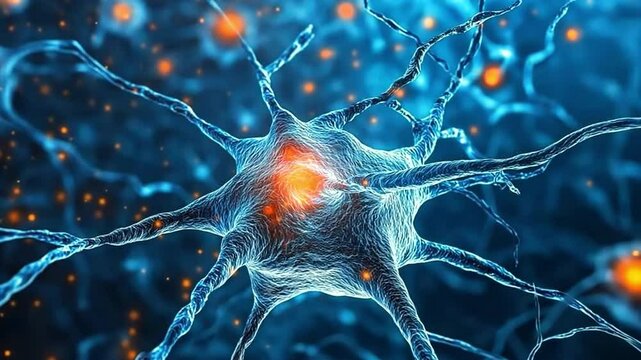 A colorful graphic depiction of neurons firing that highlights the many interconnections in the neural network of the brain.