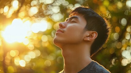 Fototapeta premium Mindful Meditative Practice: Person Engaged in Deep Breathing Exercises for relaxation and stress relief