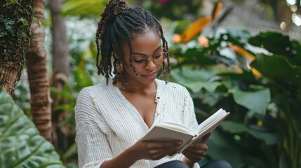Fototapeta premium Serene Woman Journaling in a Tranquil Natural Setting