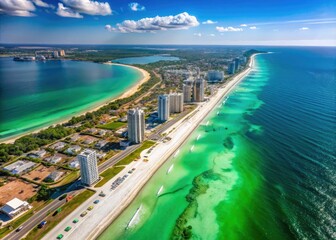 Aerial Photo Of Panama City Beach, Florida, Showcasing Its Sugar-White Sands, Emerald Waters, And Coastal Development