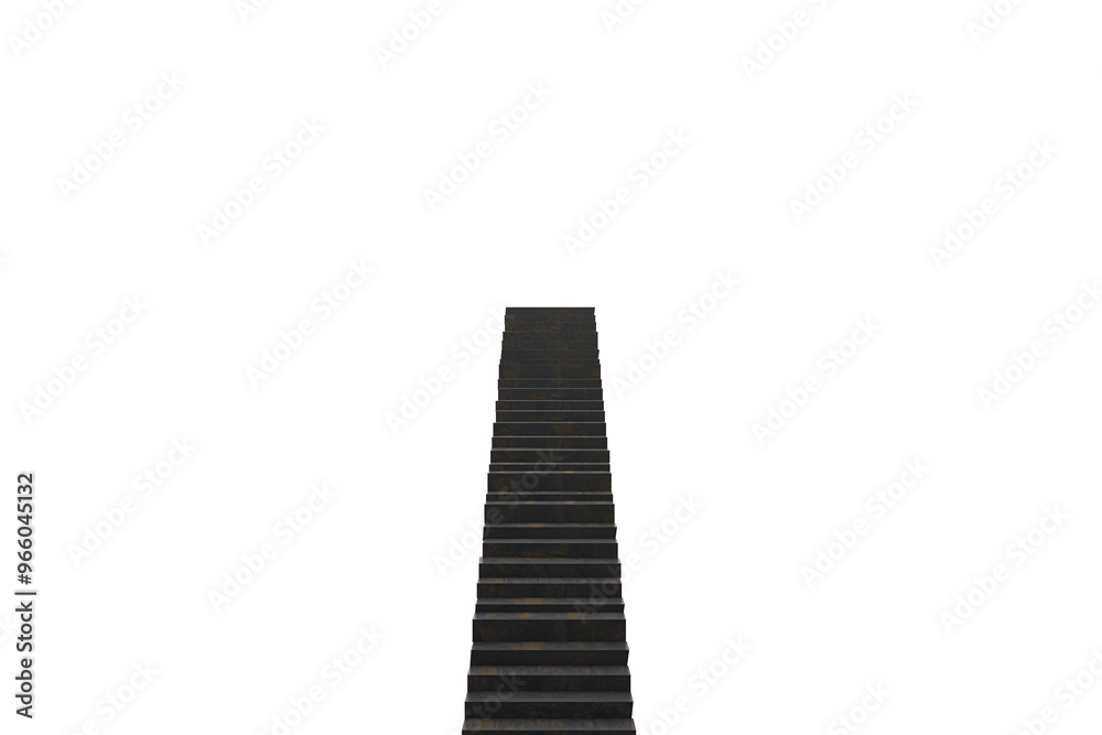 Poster Isolated dark staircase in a 3D rendering style on a white background. Concept of ascent, progress, and challenge