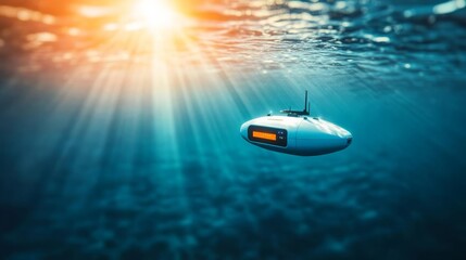 Fototapeta premium Autonomous marine exploration vehicle, digital ocean mapping, deep-sea environment, sunlight